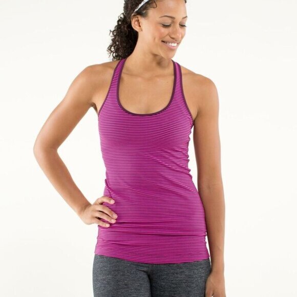 Lululemon Cool Racerback Hyper Stripe Raspberry Glo Light / Plum Size 4 - Picture 2 of 10